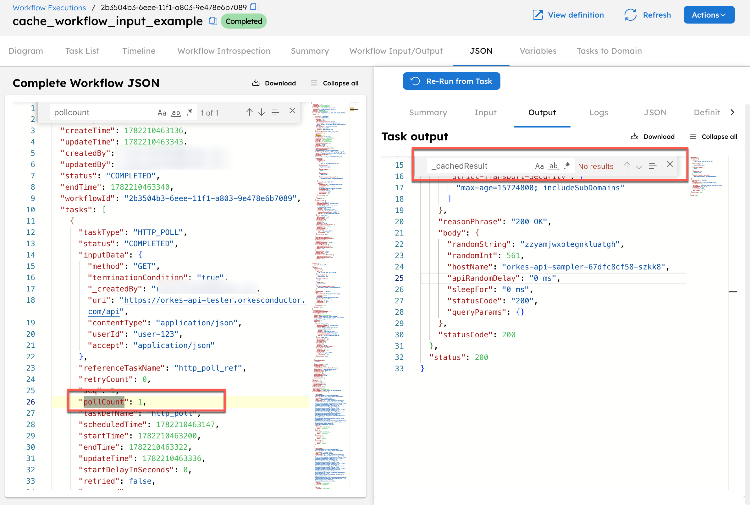 Example for cache workflow input