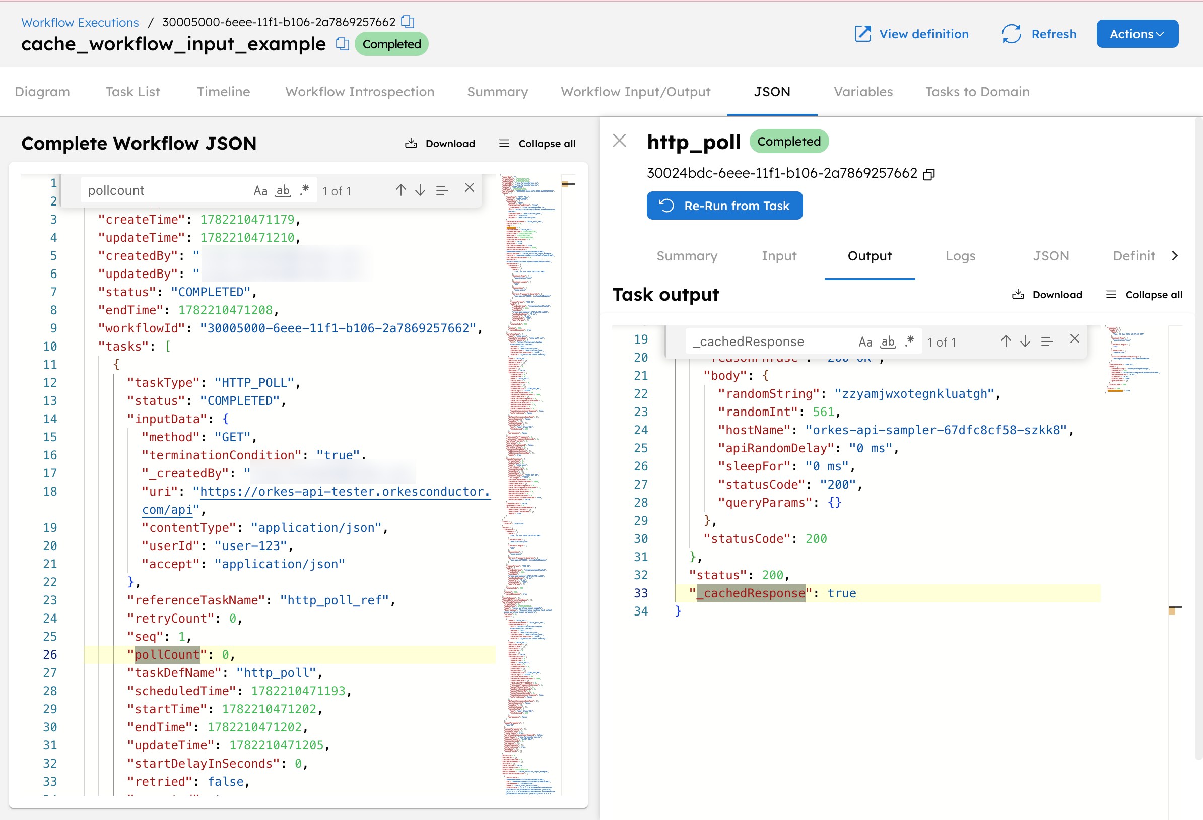 Example for cache workflow input