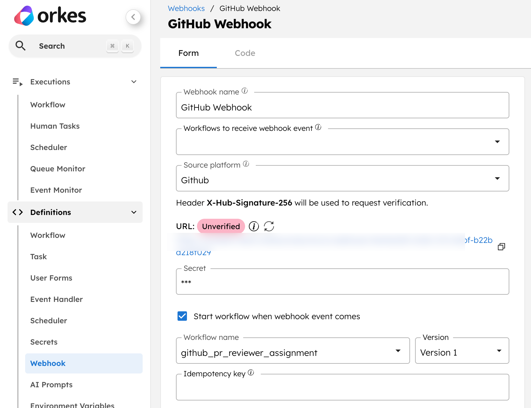 Creating a GitHub webhook in Conductor