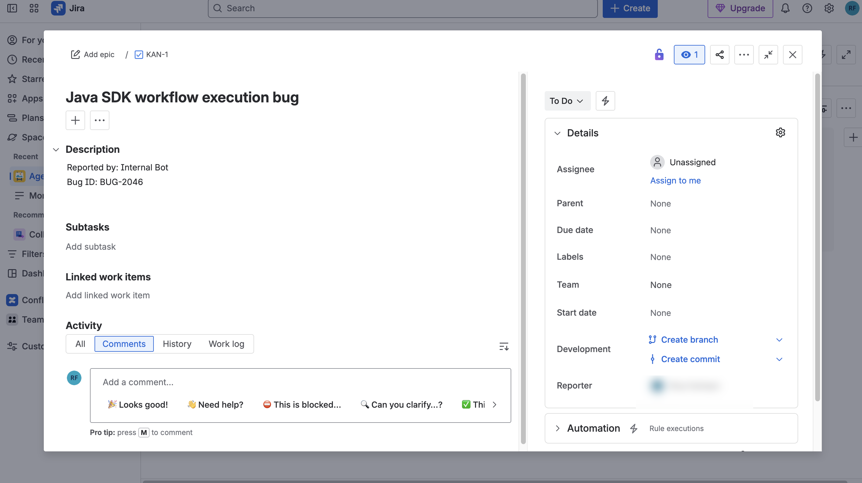 Ticket created in Jira