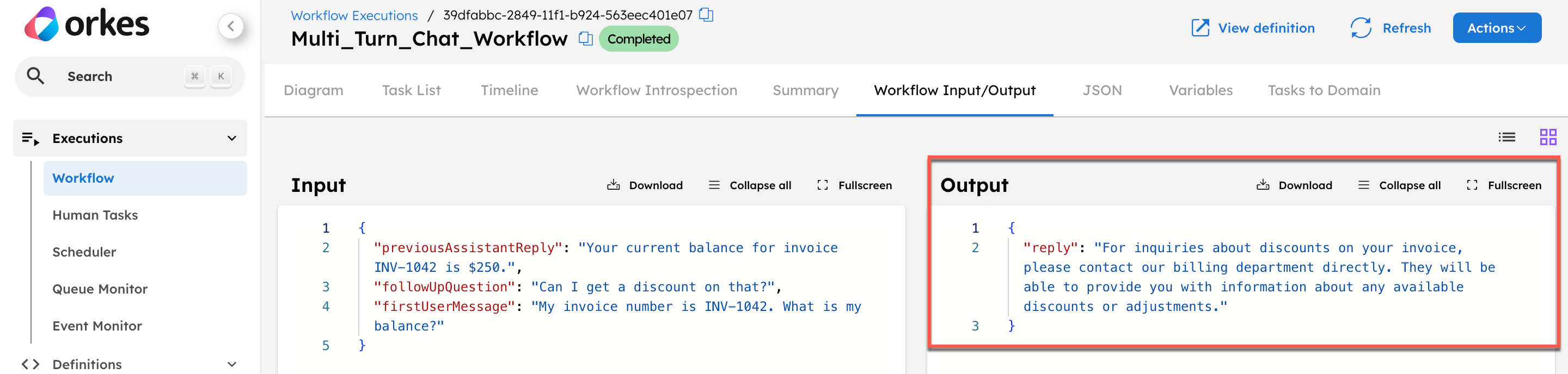 LLM Chat Complete Task output