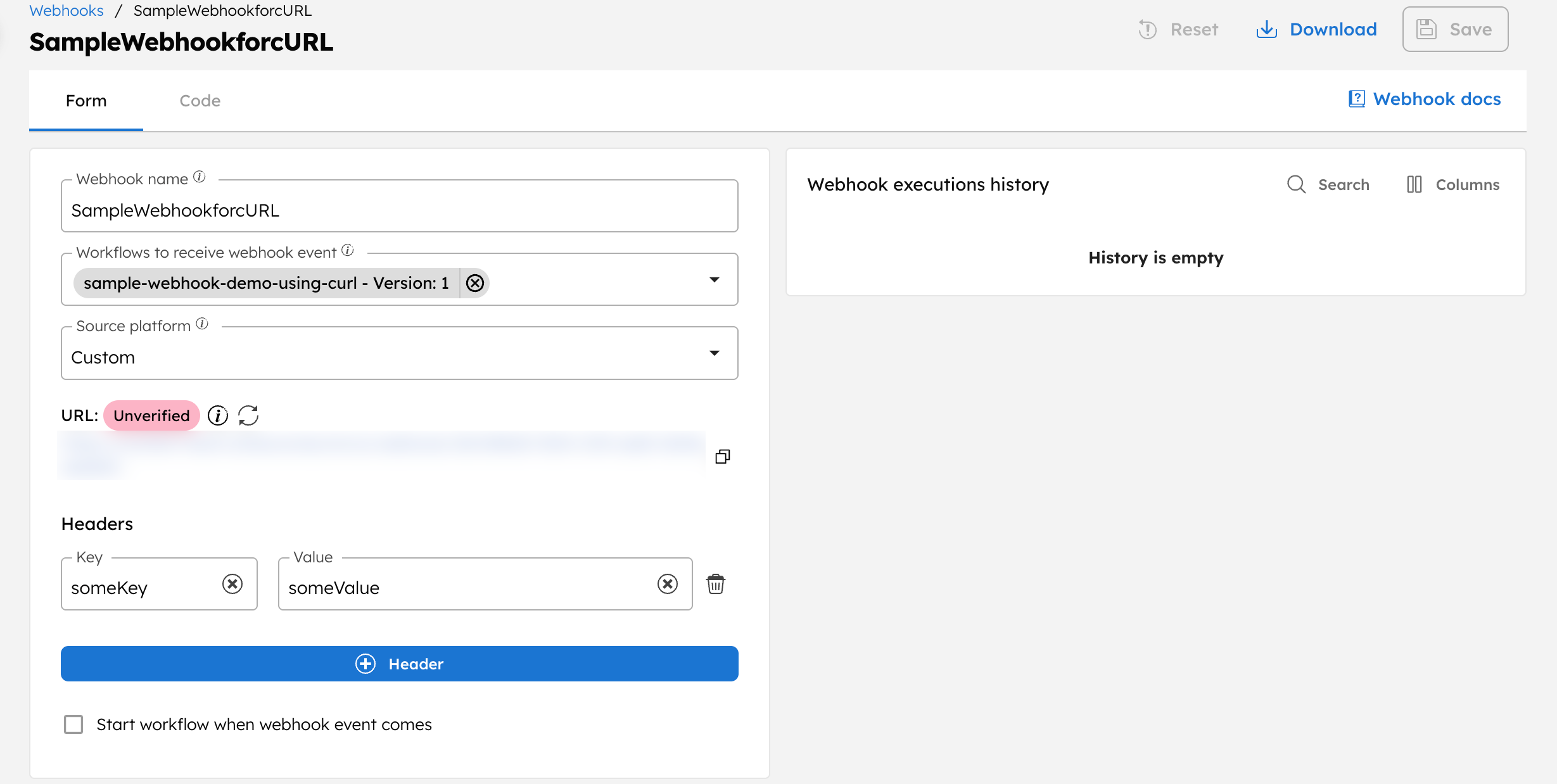 Webhook created in Conductor