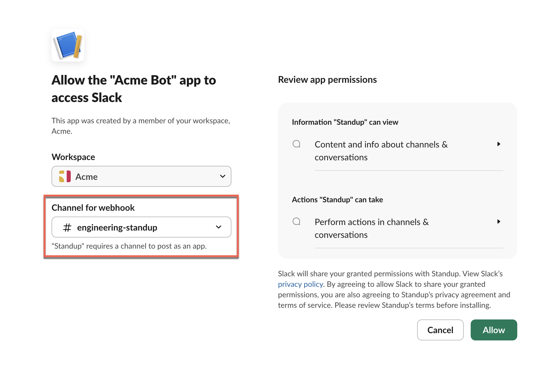 Installing Slack App to the workspace