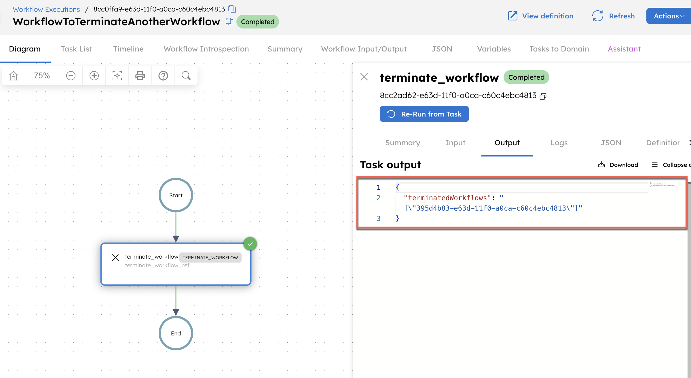 Terminate Workflow - Successful execution