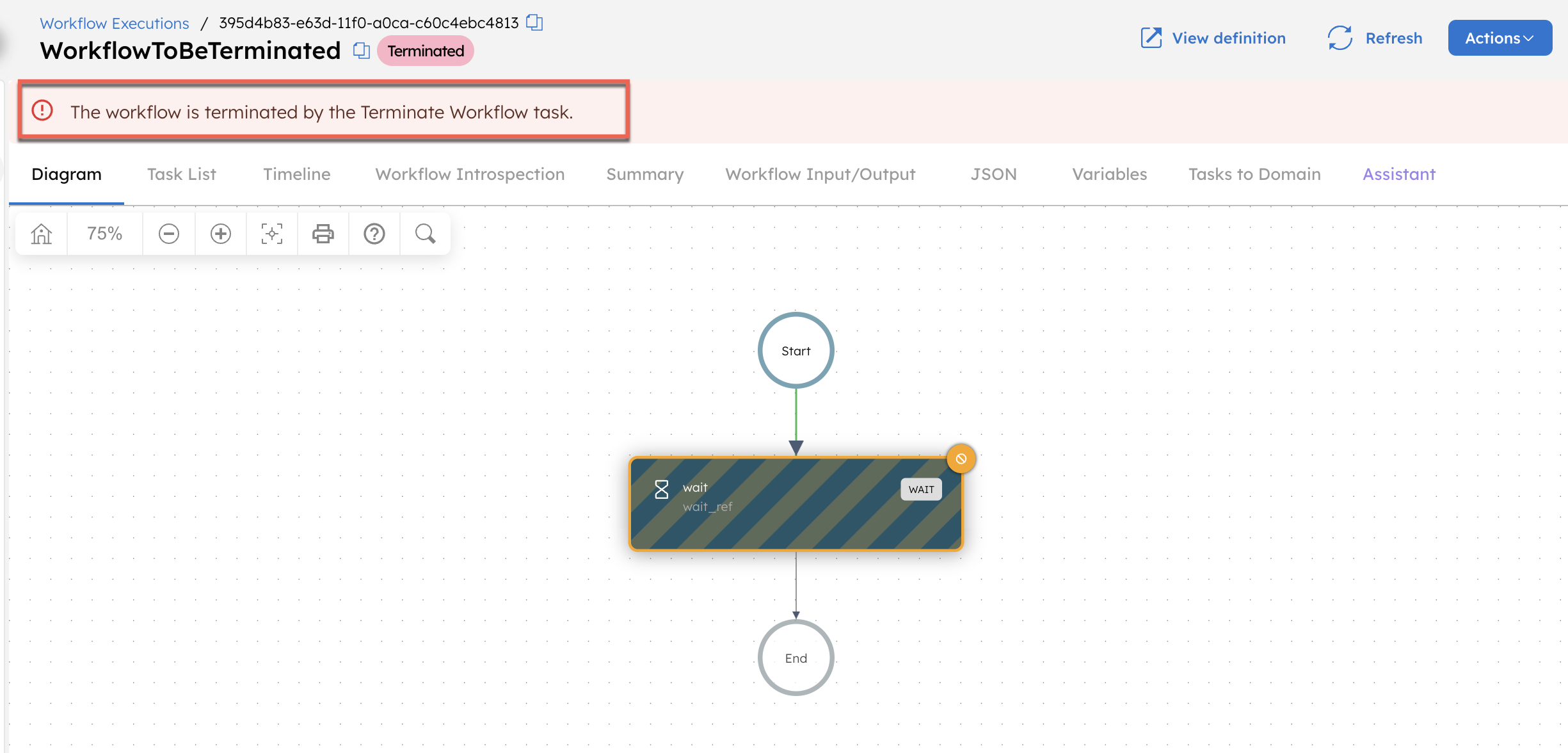View of the terminated workflow