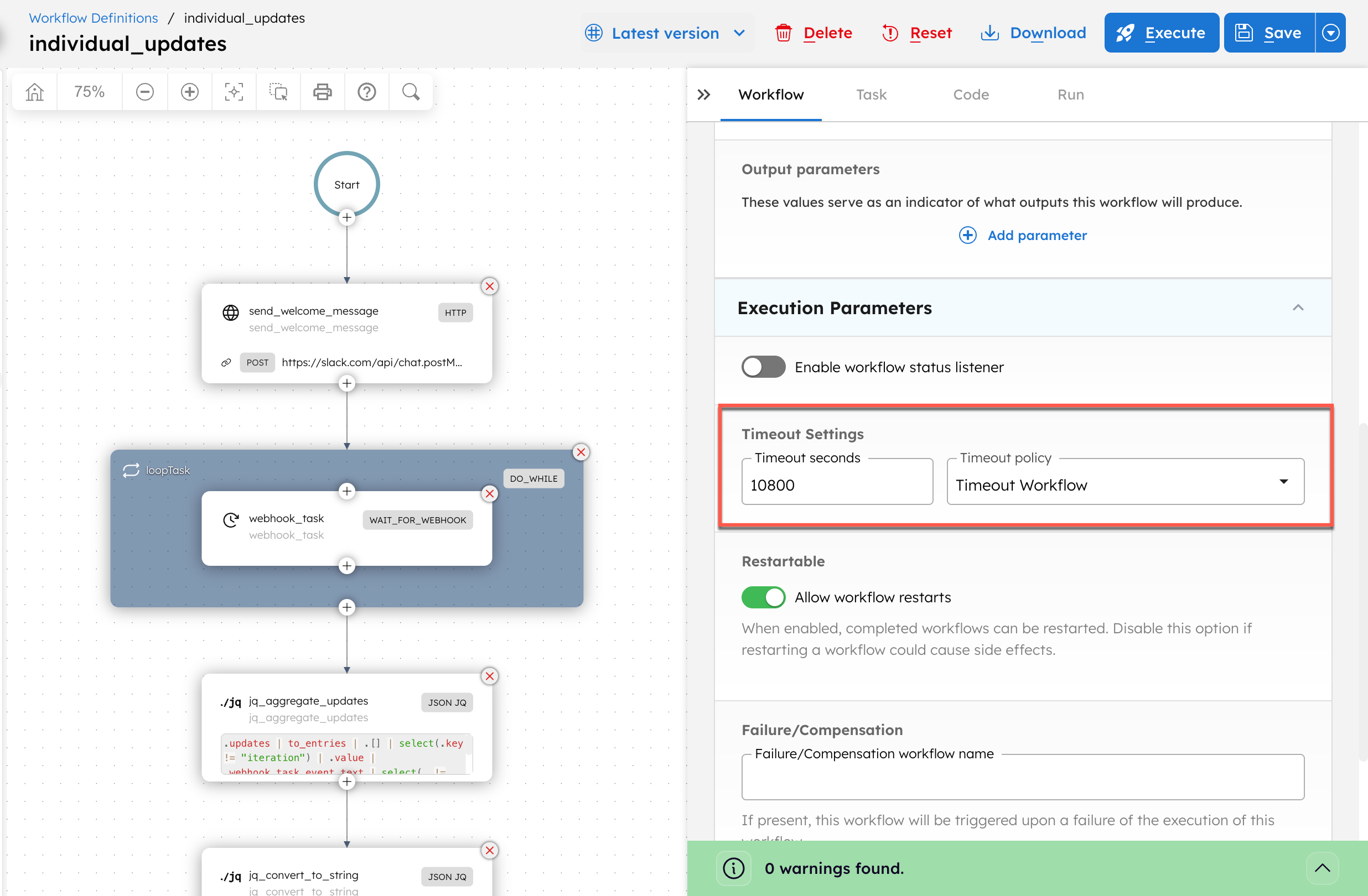 Workflow timeout set for individual updates workflow