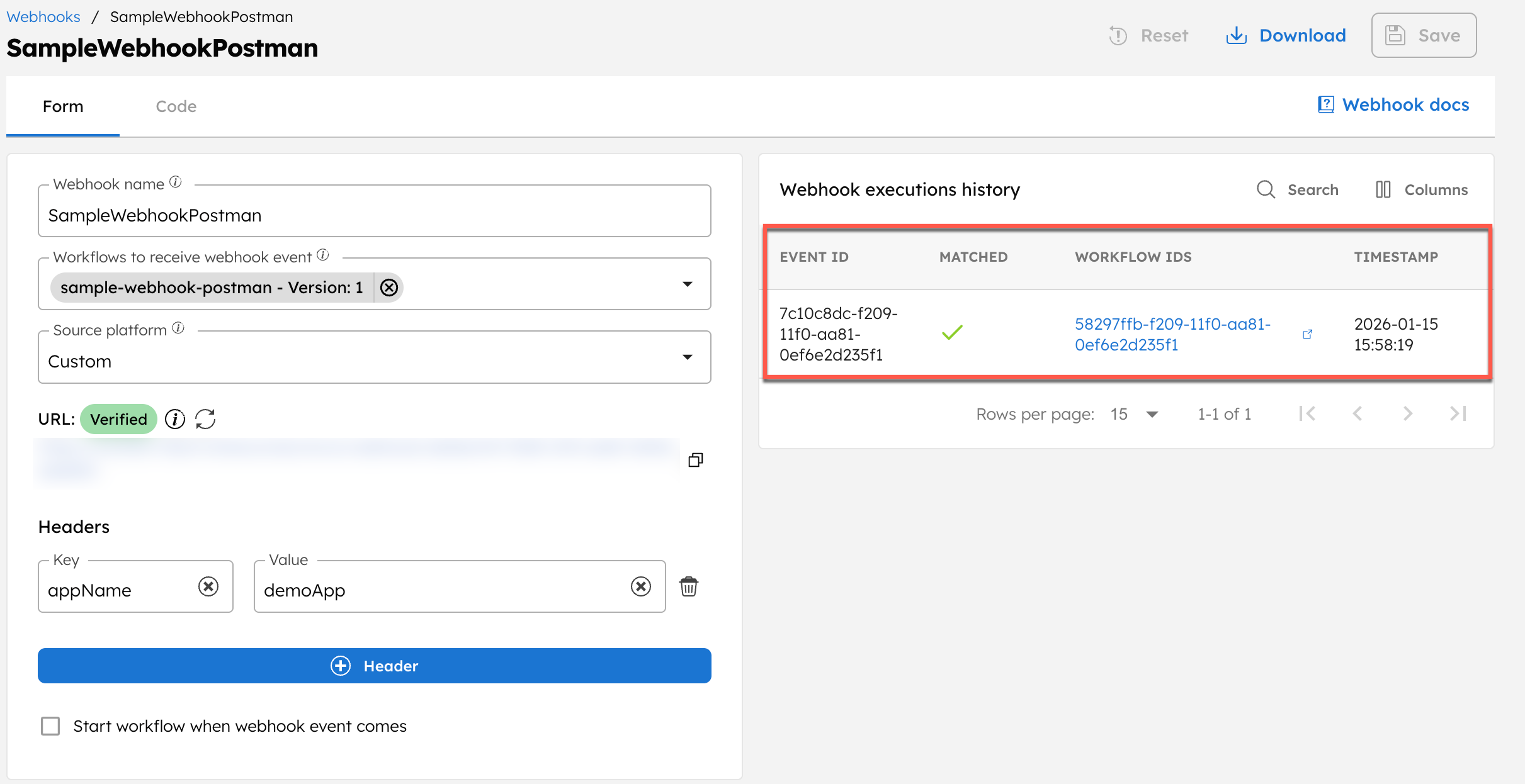 Workflow with webhook task triggered on receiving webhook event