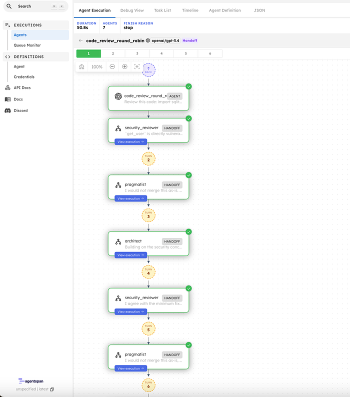 Conductor UI showing the round robin execution graph.