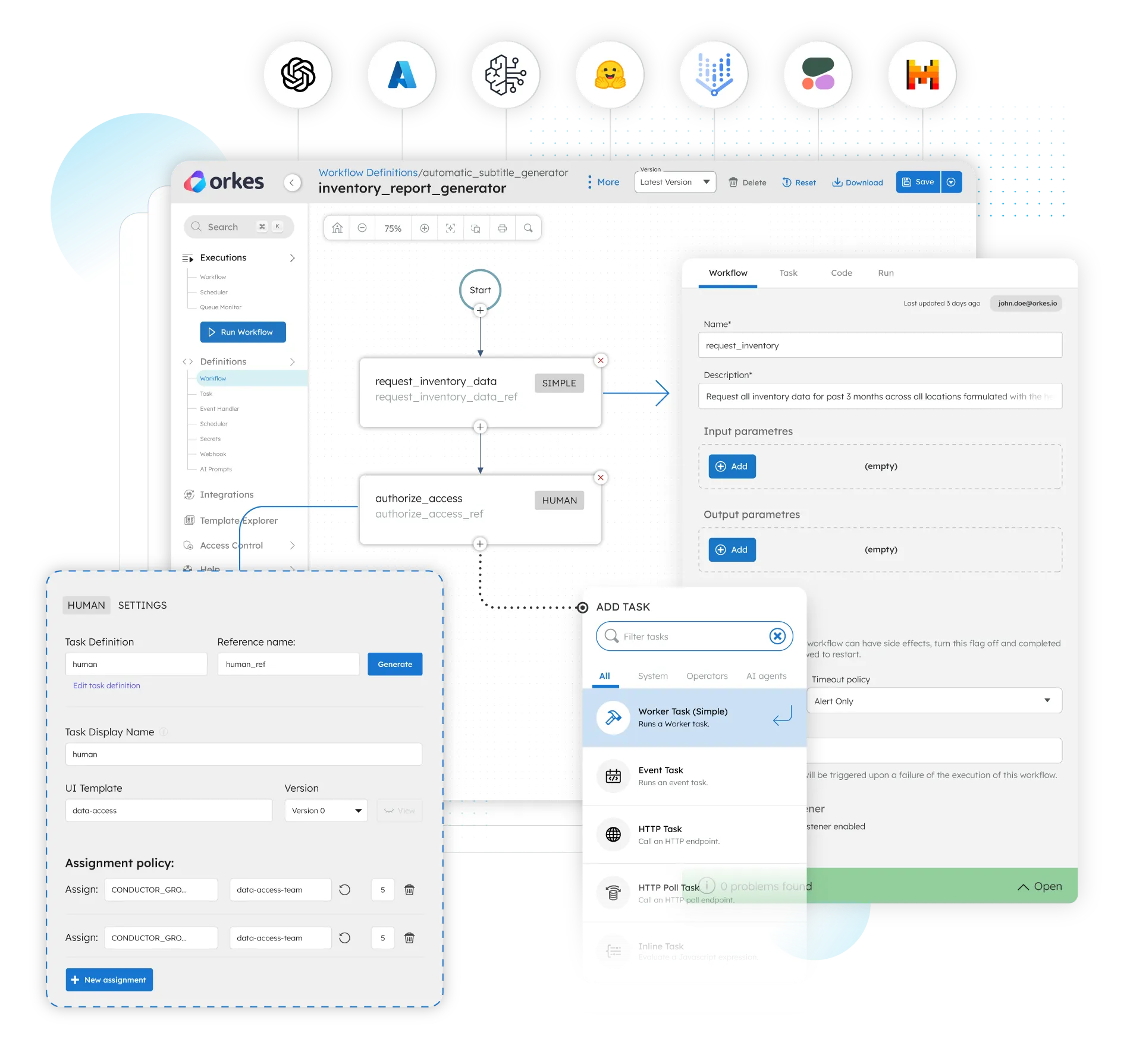 Orkes visual workflow editor and task configuration
